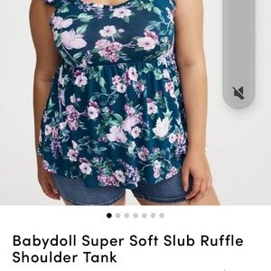 Torrid Floral Babydoll Ruffle Tank - Blue and Pink